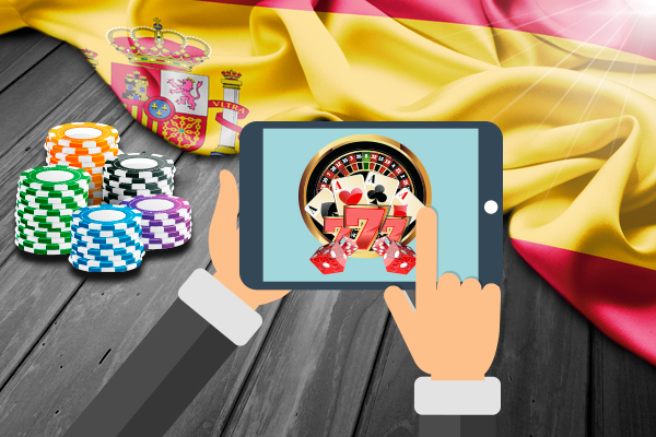 Tablet, juegos de casino online, bandera de España